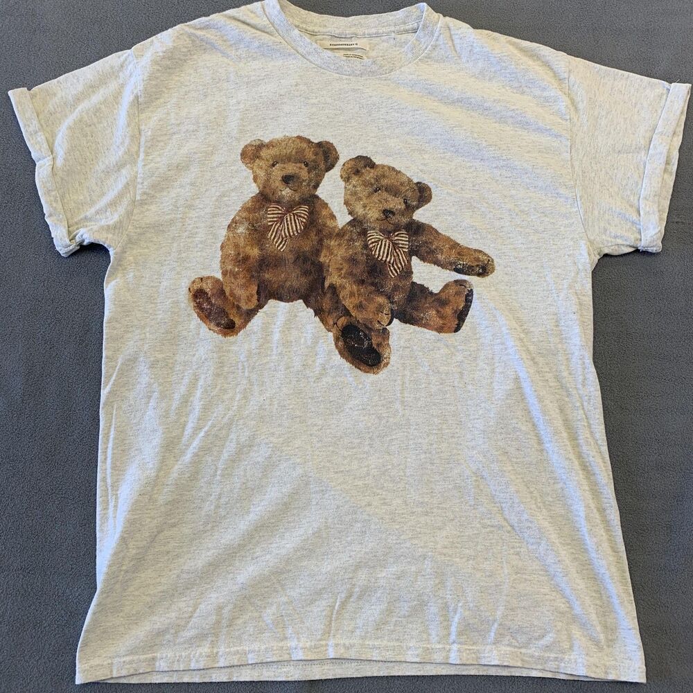 Anthropologie Shirt Womens Small Gray Teddy Bear Graphic Short Sleeve Tee